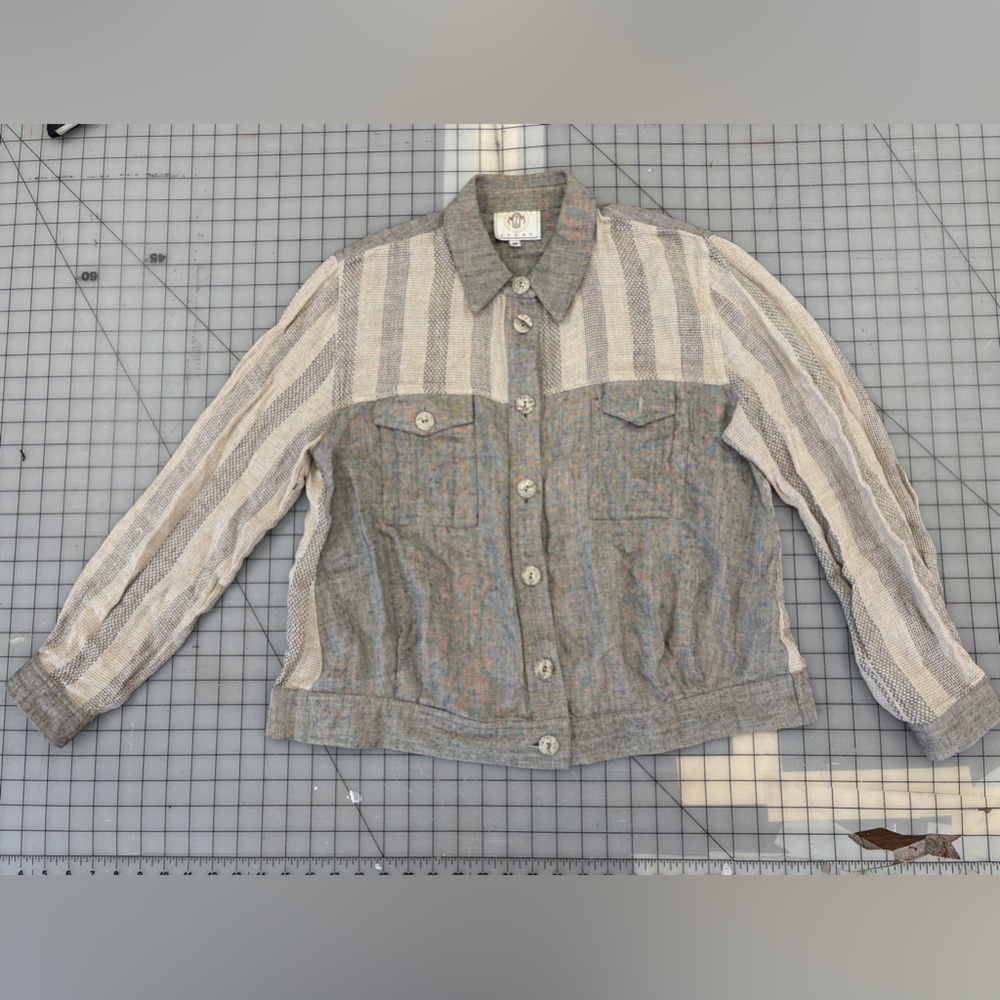 80s Color-block Linen Button-up shirt